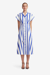 Aubrey Striped Shirt Midi Dress - Navy
