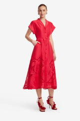 Aubrey Palm Shirt Midi Dress - Scarlet
