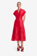 Aubrey Palm Shirt Midi Dress - Scarlet