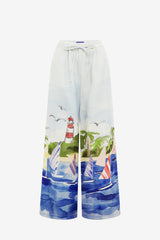 Jamie Wide Leg Pants - Nautical Print