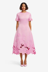 Caroline Appliqué Short Sleeve Midi Dress - Flamingo