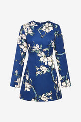 Aliza Long Sleeve Petal Mini Dress - Midnight Magnolia Print