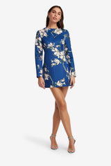 Aliza Long Sleeve Petal Mini Dress - Midnight Magnolia Print