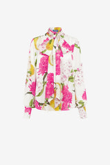 Freya Tie Neck Silk Blouse - Floral Pear Print