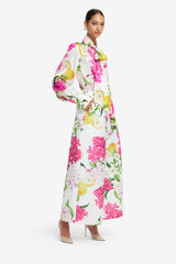 Freya Tie Neck Silk Blouse - Floral Pear Print