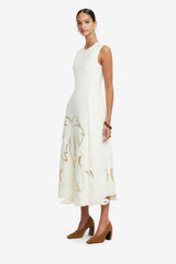 Cleo Palm Sleeveless Midi Dress - Vanilla