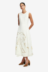 Cleo Palm Sleeveless Midi Dress - Vanilla