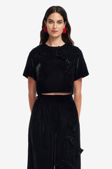 Indie Velvet Sleeve Top - Ebony