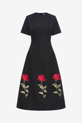 Caroline Embellished Rose Midi Dress - Ebony