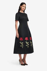 Caroline Embellished Rose Midi Dress - Ebony