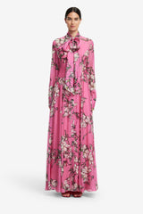 Lilith Tie Neck Maxi Dress - Pink Magnolia Print