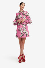 Luminous Linen Mini Dress - Pink Magnolia Print