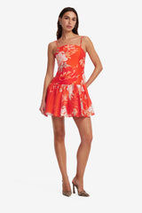 Lorena Ruffled Mini Dress - Saffron Peony Print