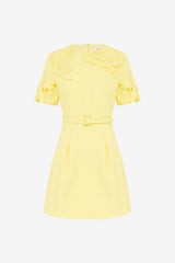 Aurelie Appliqué Short Sleeve Mini Dress - Sorbet Yellow