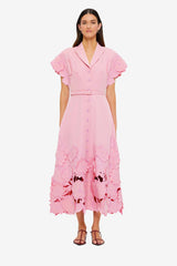 Aubrey Appliqué Shirt Midi Dress - Flamingo
