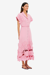 Aubrey Appliqué Shirt Midi Dress - Flamingo