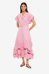 Aubrey Appliqué Shirt Midi Dress - Flamingo