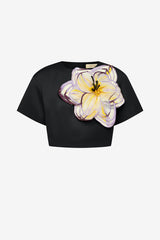 Indie Appliqué Sleeve Top - Iris Print in Ebony