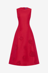 Cleo Appliqué Sleeveless Midi Dress - Scarlet