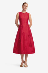 Cleo Appliqué Sleeveless Midi Dress - Scarlet