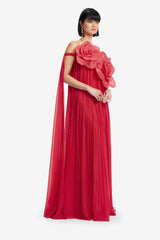 Jaclyn Draped Floor Length Dress - Scarlet