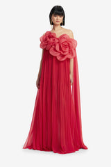 Jaclyn Draped Floor Length Dress - Scarlet