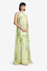Yumei Embellished Open Back Gown - Wisteria Print
