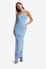 Rayna Appliqué Bustier Maxi Dress - Pastel Blue