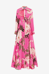 Josephine Silk Gown - Peony Print in Fuchsia