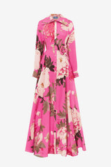 Josephine Silk Gown - Peony Print in Fuchsia