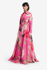 Josephine Silk Gown - Peony Print in Fuchsia