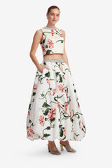 Victoria Embellished Puff Maxi Skirt - Vine Print in Snow