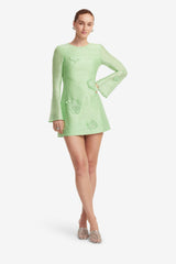 Suzanne Appliqué Long Sleeve Mini Dress - Juniper Green