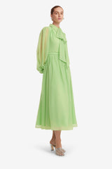 Cassie Tie Neck Midi Dress - Juniper Green