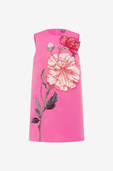 Yvonne Appliqué Floral Mini Dress - Peony Print in Fuchsia
