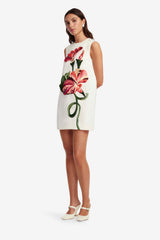 Yvonne Appliqué Floral Mini Dress - Vine Print in Snow
