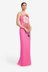 Arianna Appliqué Floral Maxi Dress - Peony Print in Fuchsia