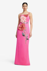 Arianna Appliqué Floral Maxi Dress - Peony Print in Fuchsia