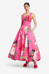 Isadora Appliqué Top - Peony Print in Fuchsia