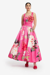 Victoria Puff Maxi Skirt - Peony Print in Fuchsia