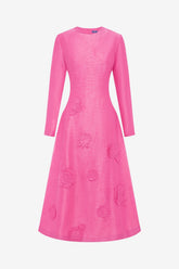 Amira Long Sleeve Petal Midi Dress - Fuchsia