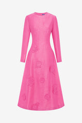 Amira Long Sleeve Petal Midi Dress - Fuchsia