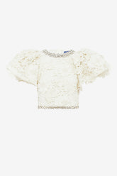 Lucia Embellished Lace Top - Snow