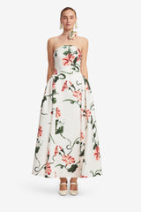 Violet Bustier Maxi Dress - Vine Print in Snow