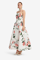Violet Bustier Maxi Dress - Vine Print in Snow