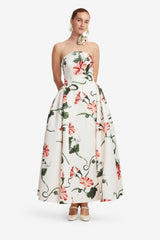 Violet Bustier Maxi Dress - Vine Print in Snow