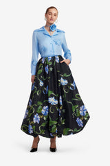 Victoria Puff Maxi Skirt - Vine Print in Ebony