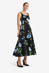 Serafina Appliqué Maxi Dress - Vine Print in Ebony