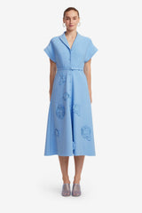 Aubrey Appliqué Shirt Midi Dress - Pastel Blue