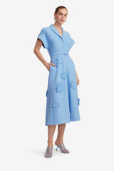 Aubrey Appliqué Shirt Midi Dress - Pastel Blue